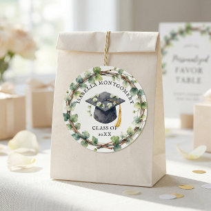 Watercolor Groene Krans Bloemen Afstudeerhoed Ronde Sticker