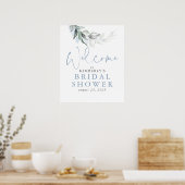 Watercolor Groene Stof Blauw Welkom Bord Poster (Keuken)