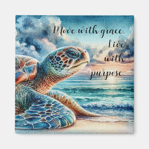 Watercolor Groene Zeeschildpad - Zandstrand met ci Magneet