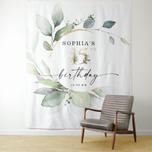 Watercolor Groenery 15e Verjaardag Achtergrond Wandkleed