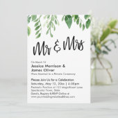 Watercolor Groenery Mr & Mrs Trouwfeest Partij Kaart (Staand voorkant)