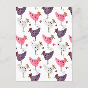 Watercolor Haan Bloempatroon Briefkaart
