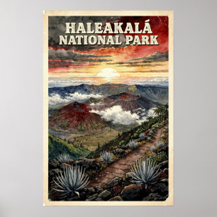 Watercolor Haleakalā Nationaal Park Retro Poster