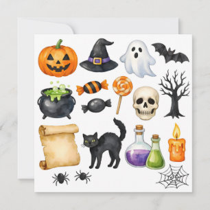 Watercolor Halloween Collage Feestdagenkaart