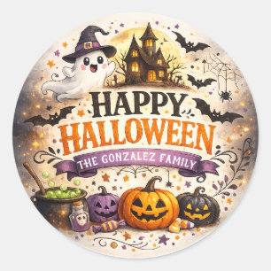 Watercolor Halloween Familie Ronde Sticker