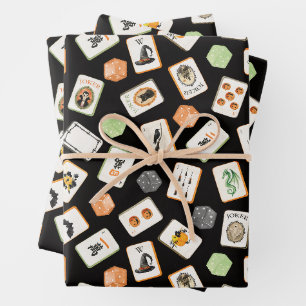 Watercolor Halloween Mahjong Tegels Inpakpapier Vel