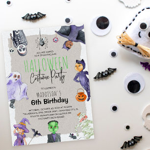 Watercolor Halloween verkleedfeestje kinderen verj Kaart