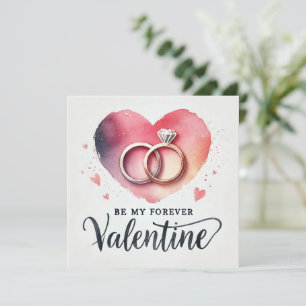 Watercolor Hart met Ringen – Voor altijd Valentijn Feestdagenkaart
