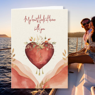 Watercolor Hart met Zachte Bloemen en Warme Tinten Feestdagen Kaart