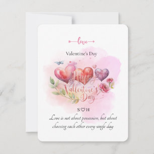 Watercolor Hart Valentijnsdag Kaart met Romantisch Notitiekaartje