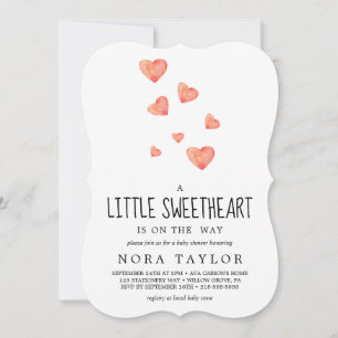 Watercolor Harten   Little Sweetheart Baby Shower  Kaart