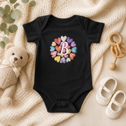 Watercolor Harten Monogram Romper
