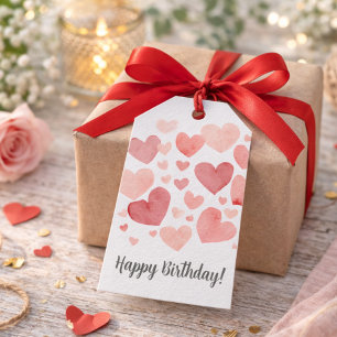 Watercolor Harten Verjaardag Cadeaulabel
