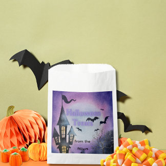 Watercolor Haunted House Halloween Treat Bedankzakje