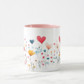 Watercolor Heart WildFlowers Valentines Mug (Centre)