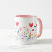 Watercolor Heart WildFlowers Valentines Mug (Devant droit)