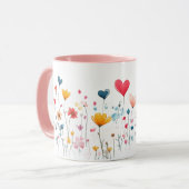 Watercolor Heart WildFlowers Valentines Mug (Devant gauche)