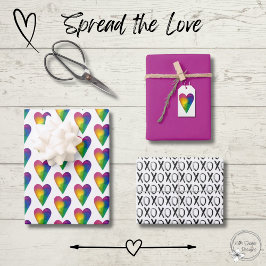 Watercolor Hearts and XOXO Wrapping Paper Sheets