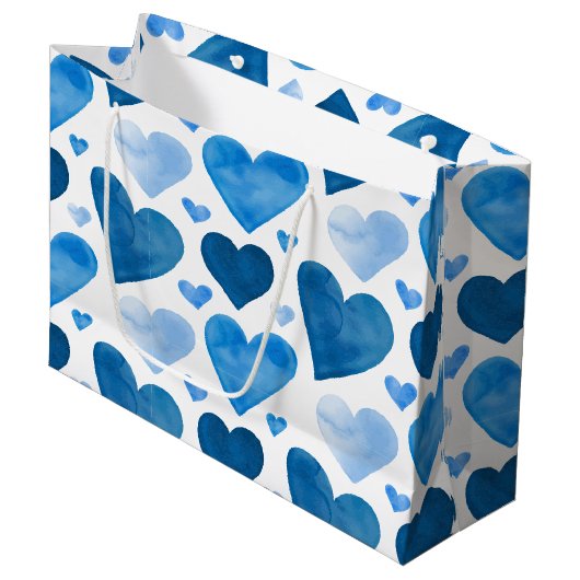 Watercolor Hearts - Blue Groot Cadeauzakje (Voorkant Gekanteld)