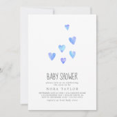 Watercolor Hearts Boy Baby shower Invitation (Devant)