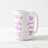 Watercolor Hearts EAT Drink Coffee LOVE Koffiemok (Voorkant rechts)