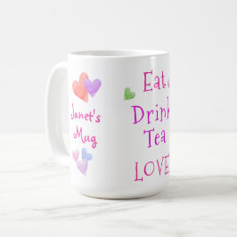 Watercolor Hearts EAT Drink Tea LOVE Koffiemok