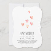 Watercolor Hearts Girl Baby Brunch Invitation (Devant)