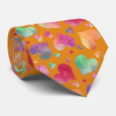 Watercolor Hearts Pattern Orange  Stropdas (Opgerold)
