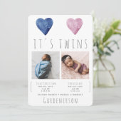 Watercolor Hearts Twins Faire-part (Debout devant)