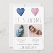 Watercolor Hearts Twins Faire-part (Devant)