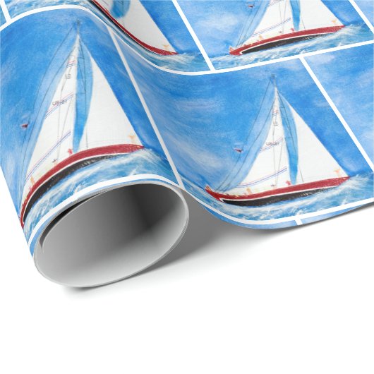 Watercolor Heeling Sailboats Cadeaupapier (Rol Hoek)