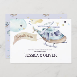 Watercolor Helicopter Party en Carte de remercieme