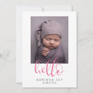 Watercolor Hello Roze Script Foto Collage Baby Aankondiging