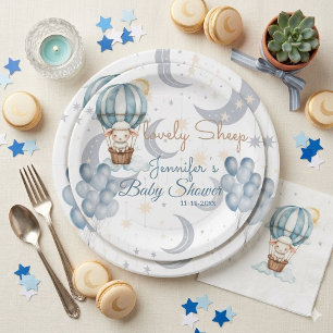 Watercolor Hemelse Schapen & Ballonnen Baby Shower Papieren Bordje