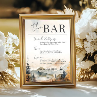 Watercolor Herfst Berg Bruiloft Bar Sign Kaart