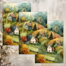 WATERCOLOR HERFST BOERERIJ DECOUPAGE VELLIJN PAPIE TISSUEPAPIER