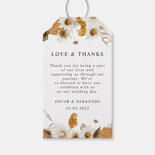 Watercolor Herfst Geel & Wit Bloemenframe Cadeaulabel (Voorkant)