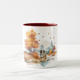 Watercolor Herfst Hond Ontwerp- Australian Shepher Tweekleurige Koffiemok