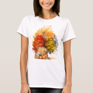 Watercolor Herfst Hond Ontwerp- Duitse Herder T-shirt