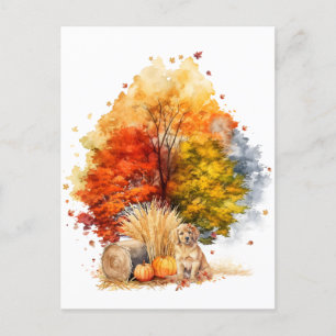 Watercolor herfst hond ontwerp- Golden Retriever Briefkaart