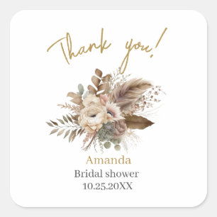 Watercolor Herfst in Love Beige bloem  BridaSticke Vierkante Sticker
