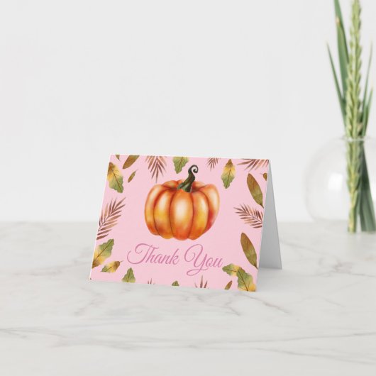 Watercolor herfst pompoen roze bedankkaart (Voorkant)