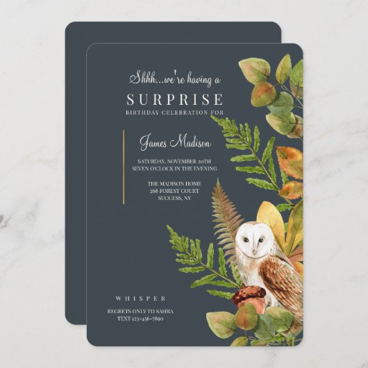 Watercolor Herfst Uil Uitnodiging (Voorkant / Achterkant)