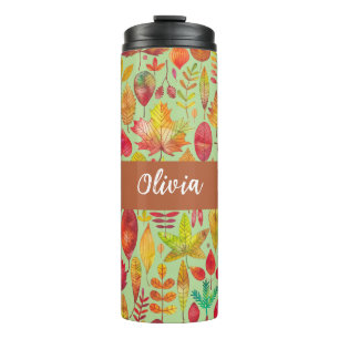 Watercolor Herfstbladeren Gepersonaliseerd Thermosbeker