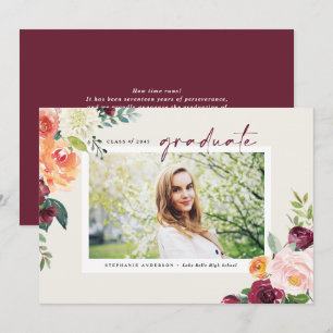 Watercolor Herfstbloemen Foto Afstudeerfeest Aankondiging