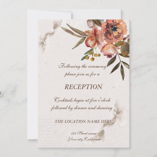 Watercolor herfstbloemen receptie kaart (Voorkant)