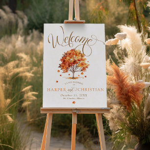 Watercolor Herfstboom Calligrafie Bruiloft Verwelk Poster