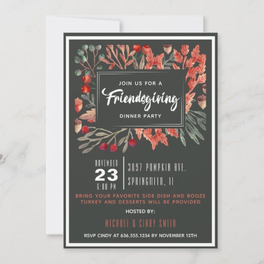 Watercolor Herfstloof Friendsgiving Kaart (Voorkant)