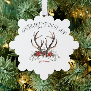 Watercolor Herten Groene Kerst Foto Ornament Kaart