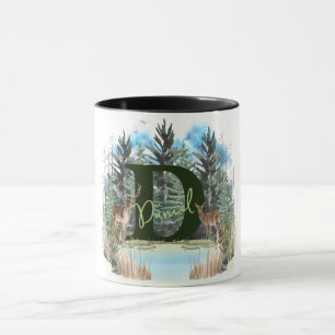 Watercolor Herten Persoonlijk Monogram Letter D Mok